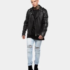 Saint Morta Roadhouse Leather Biker Jacket Black -Nuvora Fit Sales 02014157 YB001 normal 00045