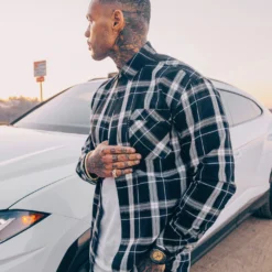 Saint Morta Men's Prima Long Sleeve Flannel Shirt Navy/Black/White