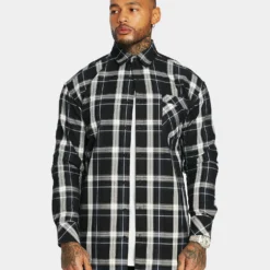 Saint Morta Men's Prima Long Sleeve Flannel Shirt Navy/Black/White -Nuvora Fit Sales 02020574 YN211 mens 0020
