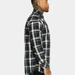 Saint Morta Men's Prima Long Sleeve Flannel Shirt Navy/Black/White -Nuvora Fit Sales 02020574 YN211 mens 0060