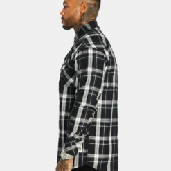 Saint Morta Men's Prima Long Sleeve Flannel Shirt Navy/Black/White -Nuvora Fit Sales 02020574 YN211 mens 0070