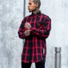 Saint Morta Men's Prima Long Sleeve Flannel Shirt Red/Black -Nuvora Fit Sales 02020574 YR010 mens 0003