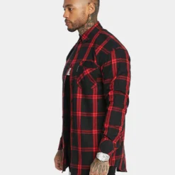 Saint Morta Men's Prima Long Sleeve Flannel Shirt Red/Black -Nuvora Fit Sales 02020574 YR010 mens 0060