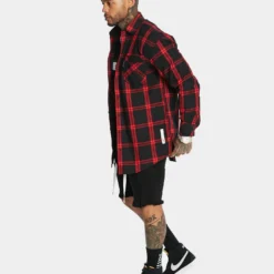 Saint Morta Men's Prima Long Sleeve Flannel Shirt Red/Black -Nuvora Fit Sales 02020574 YR010 mens 0070