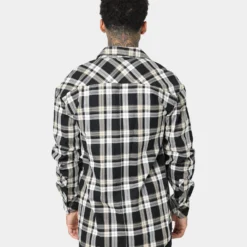 Saint Morta Prima Long Sleeve Flannel Shirt Stone/Black -Nuvora Fit Sales 02020574 YS587 mens 004