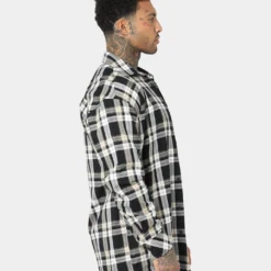 Saint Morta Prima Long Sleeve Flannel Shirt Stone/Black -Nuvora Fit Sales 02020574 YS587 mens 006