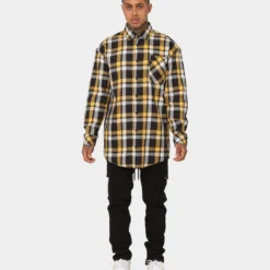 Saint Morta Prima Long Sleeve Flannel Shirt Yellow -Nuvora Fit Sales 02020574 YY001 mens 0070