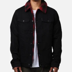 Saint Morta Men's Tartan Sherpa Denim Jacket Black/Red