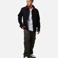 Saint Morta Men's Tartan Sherpa Denim Jacket Black/Red -Nuvora Fit Sales 02021772 YB004 mens 0030