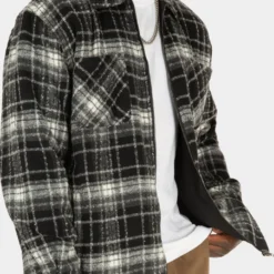 XXIII Vitus Zip Up Flannel Shacket Black/White -Nuvora Fit Sales 02030346 YB012 mens 30