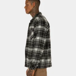 XXIII Vitus Zip Up Flannel Shacket Black/White -Nuvora Fit Sales 02030346 YB012 mens 60