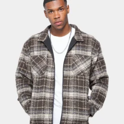 XXIII Vitus Zip Up Flannel Shacket Brown