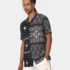 Carre Bandana Ultra Short Sleeve Button Up Shirt Black