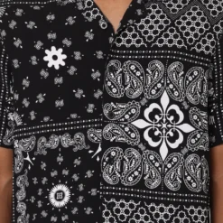 Carre Bandana Ultra Short Sleeve Button Up Shirt Black -Nuvora Fit Sales 02032422 YB001 mens 0030