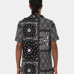 Carre Bandana Ultra Short Sleeve Button Up Shirt Black -Nuvora Fit Sales 02032422 YB001 mens 0040