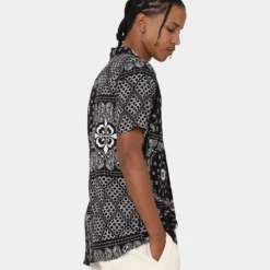 Carre Bandana Ultra Short Sleeve Button Up Shirt Black -Nuvora Fit Sales 02032422 YB001 mens 0050