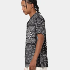 Carre Bandana Ultra Short Sleeve Button Up Shirt Black -Nuvora Fit Sales 02032422 YB001 mens 0060