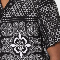Carre Bandana Ultra Short Sleeve Button Up Shirt Black -Nuvora Fit Sales 02032422 YB001 mens 0070