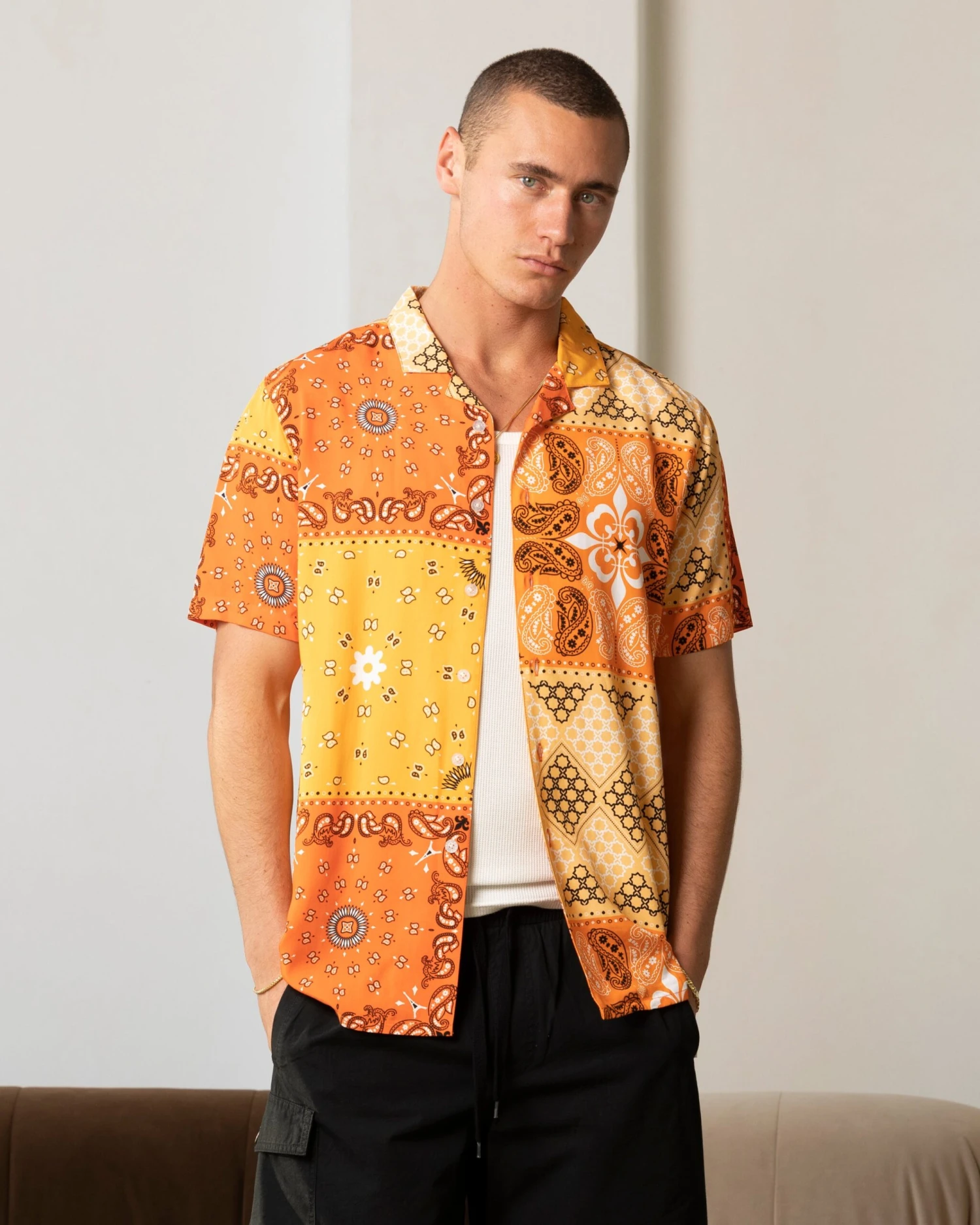 Carre Bandana Ultra Button Up Shirt Orange 3 Carre Bandana Ultra Button Up Shirt Orange