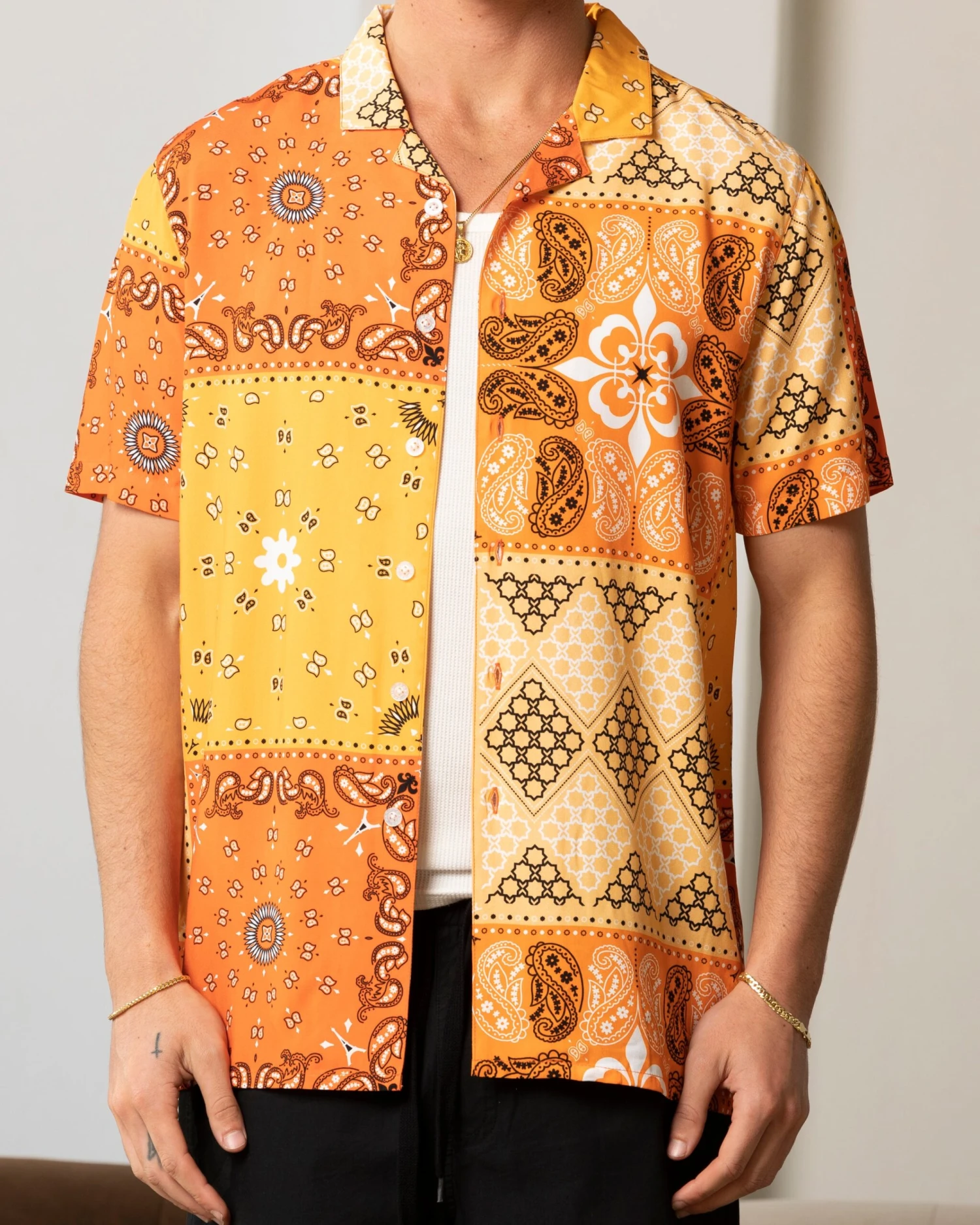 Carre Bandana Ultra Button Up Shirt Orange 5 Carre Bandana Ultra Button Up Shirt Orange - Image 3