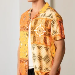 Carre Bandana Ultra Button Up Shirt Orange 15 Carre Bandana Ultra Button Up Shirt Orange -Nuvora Fit Sales 02032422 YO200 mens 0007 scaled