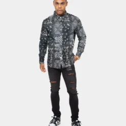 Carre Bandana Ultra Flannel Shirt Black/White -Nuvora Fit Sales 02032601 YB012 mens 0030