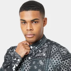 Carre Bandana Ultra Flannel Shirt Black/White -Nuvora Fit Sales 02032601 YB012 mens 0080