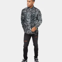 Carre Bandana Ultra Flannel Shirt Black/White -Nuvora Fit Sales 02032601 YB012 mens 0090