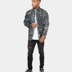 Carre Bandana Ultra Flannel Shirt Black/White -Nuvora Fit Sales 02032601 YB012 mens 0100