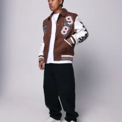 Loiter Flaws Varsity Jacket Brown/Off White -Nuvora Fit Sales 02032916 YB386 mens 000020