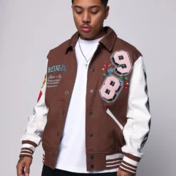 Loiter Flaws Varsity Jacket Brown/Off White -Nuvora Fit Sales 02032916 YB386 mens 000030