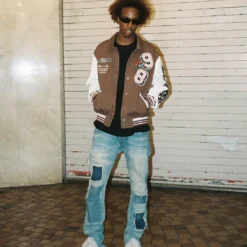 Loiter Flaws Varsity Jacket Brown/Off White -Nuvora Fit Sales 02032916 YB386 mens 0025