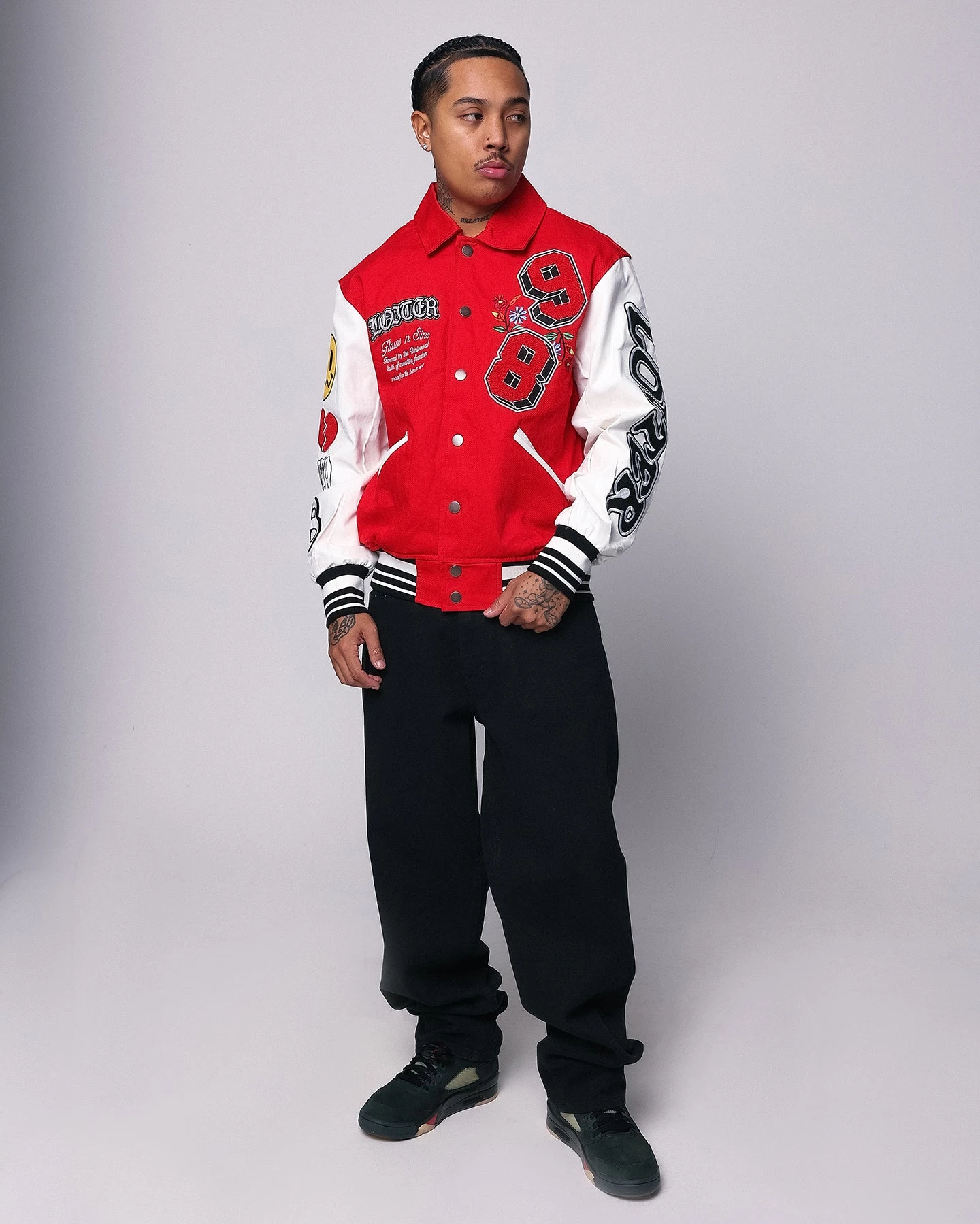 Loiter Flaws Varsity Jacket Red/Off White 4 Loiter Flaws Varsity Jacket Red/Off White - Image 2