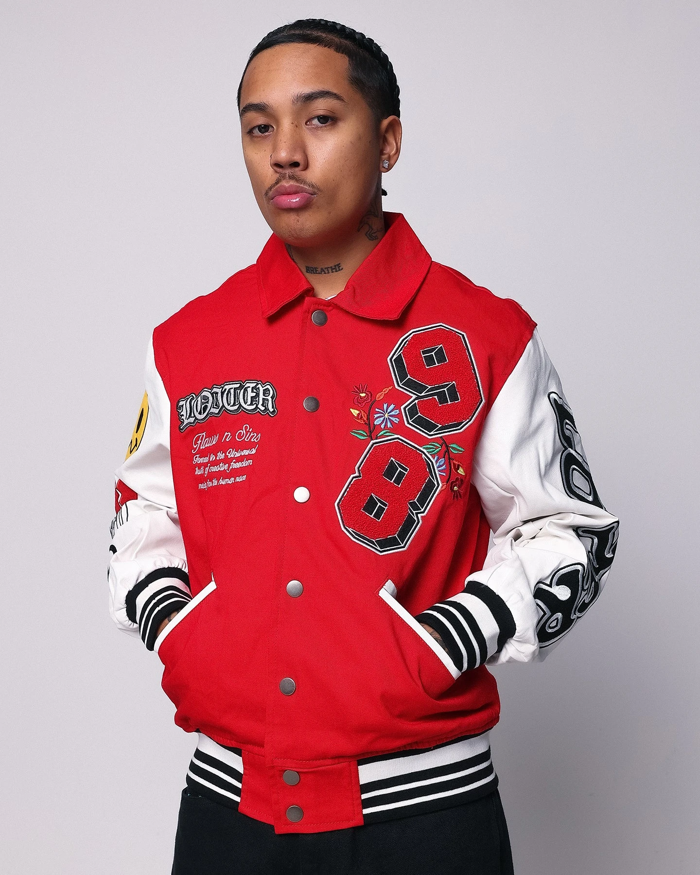 Loiter Flaws Varsity Jacket Red/Off White 7 Loiter Flaws Varsity Jacket Red/Off White - Image 5