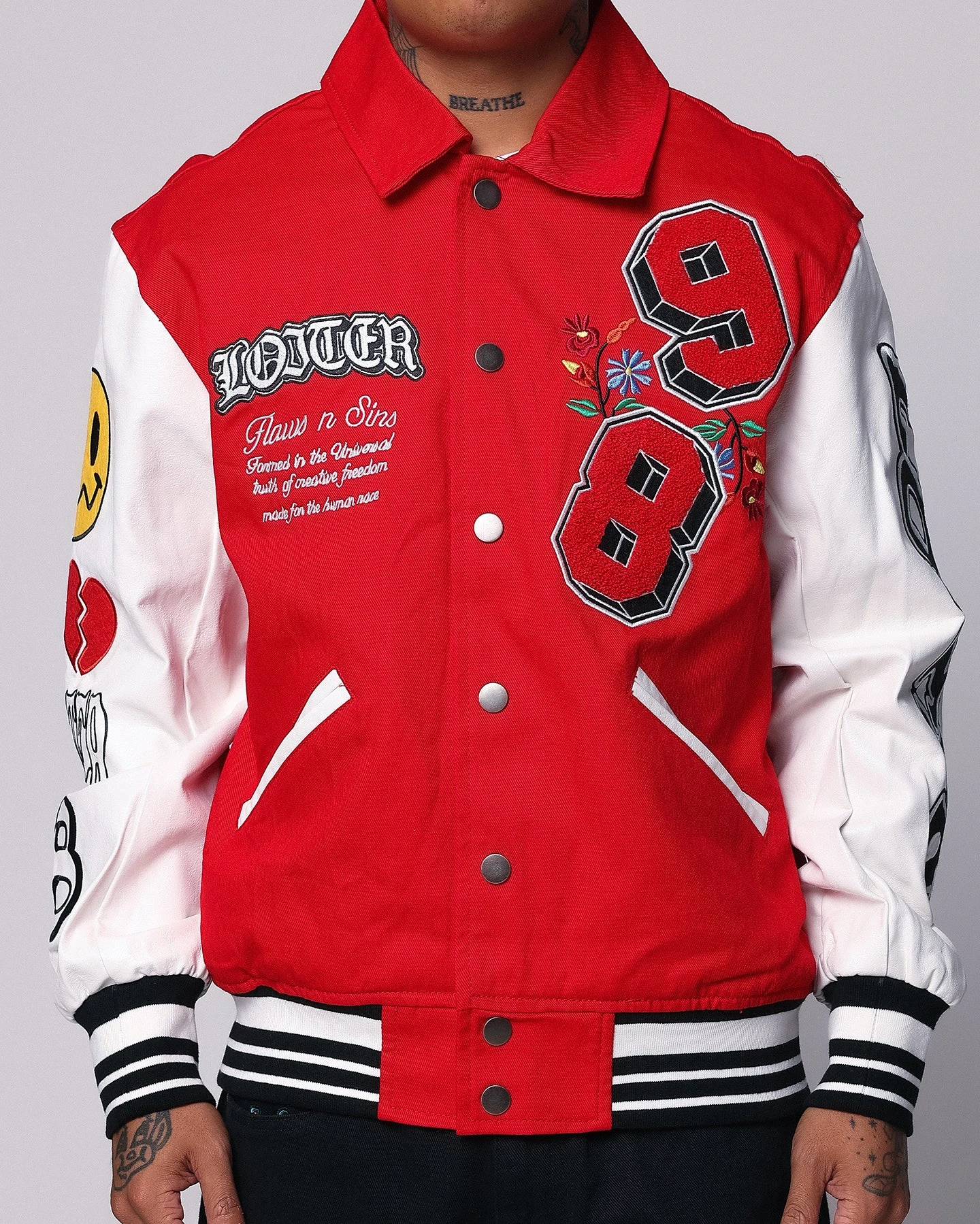 Loiter Flaws Varsity Jacket Red/Off White 8 Loiter Flaws Varsity Jacket Red/Off White - Image 6