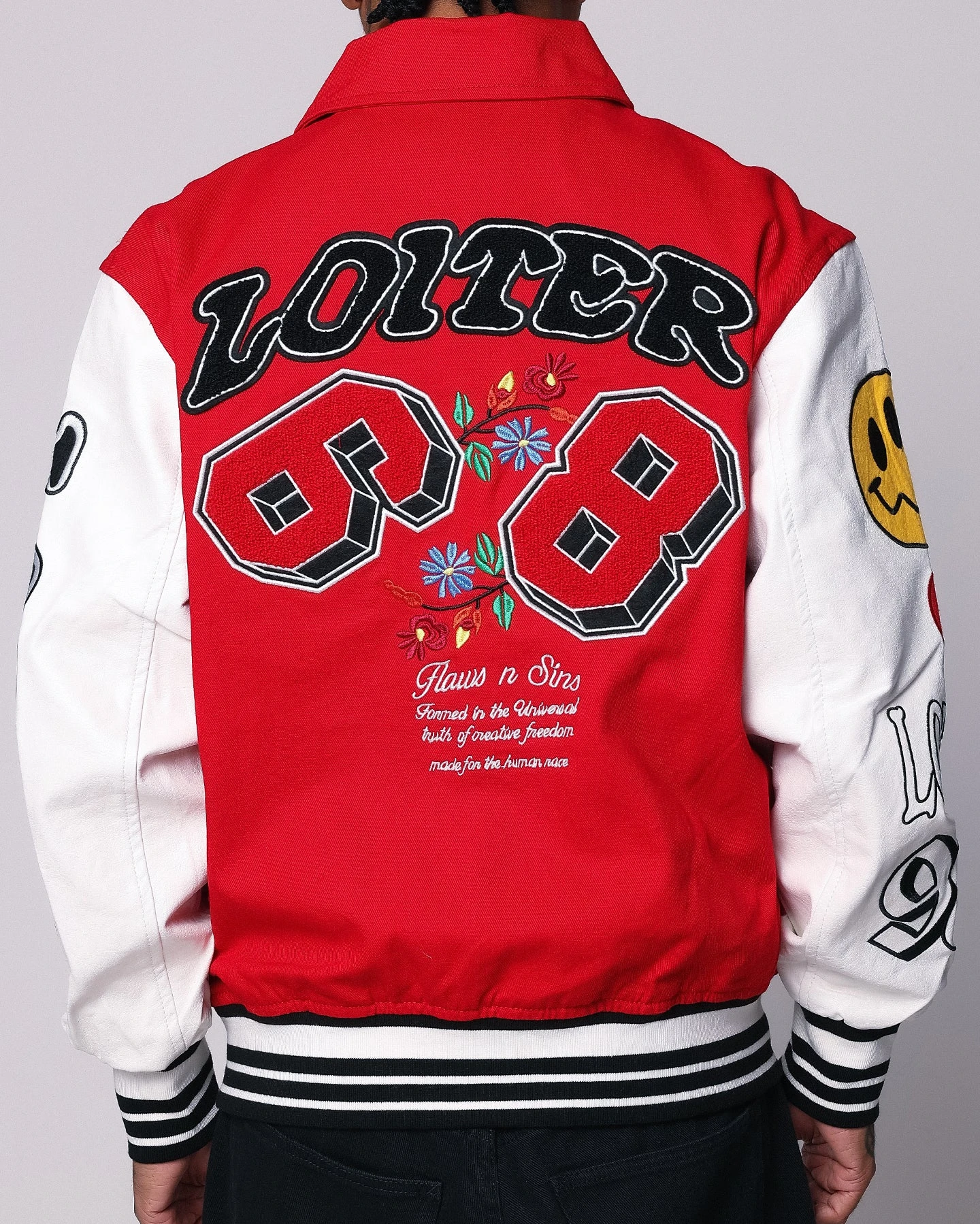 Loiter Flaws Varsity Jacket Red/Off White 9 Loiter Flaws Varsity Jacket Red/Off White - Image 7