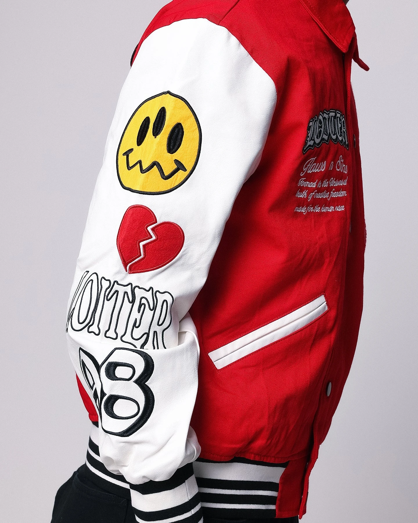 Loiter Flaws Varsity Jacket Red/Off White 10 Loiter Flaws Varsity Jacket Red/Off White - Image 8