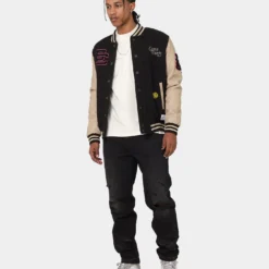 Carre Peace Varsity Jacket Black/Stone -Nuvora Fit Sales 02035165 YB338 mens 030
