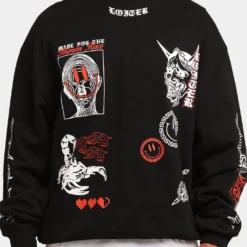 Loiter Hydra Multi Logo Crewneck Black -Nuvora Fit Sales 02035424 YB001 mens 0030