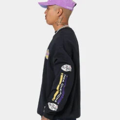 Mitchell & Ness Los Angeles Lakers Champ Crewneck Faded Black -Nuvora Fit Sales 02035965 YB554 mens 00060