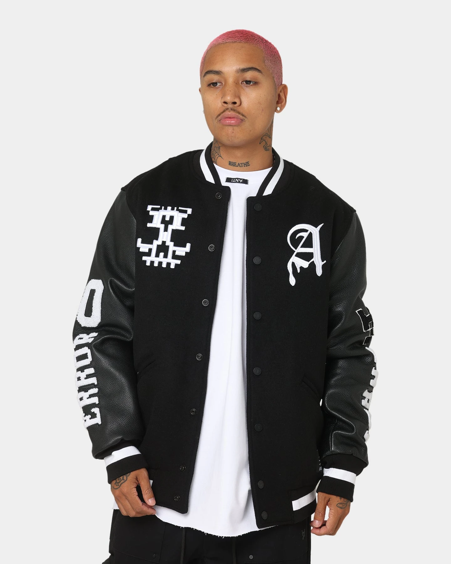 The Anti Order Dead Pixel Leather Varsity Jacket Black/White 3 The Anti Order Dead Pixel Leather Varsity Jacket Black/White