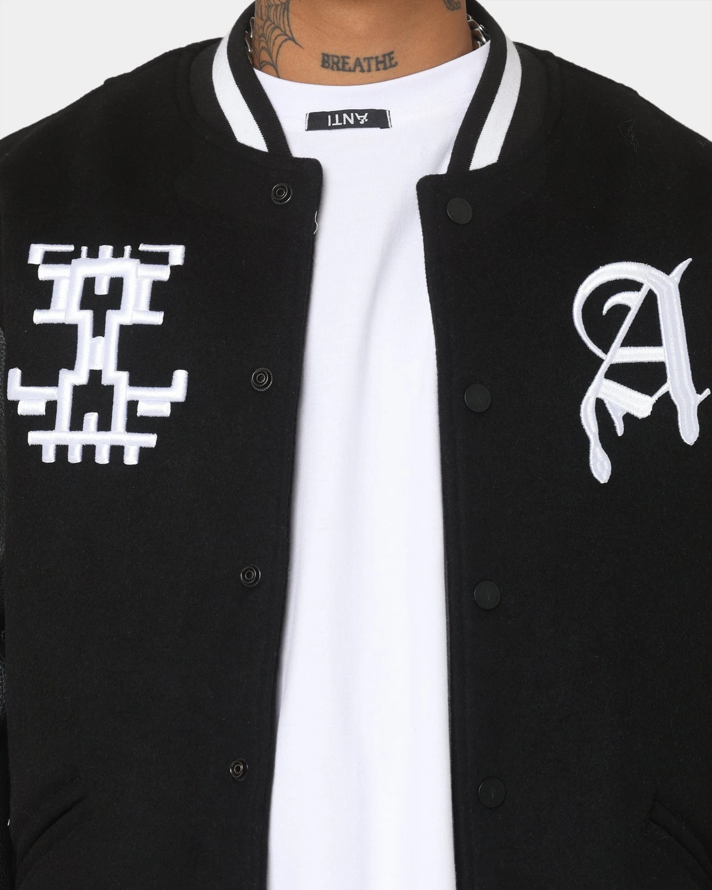 The Anti Order Dead Pixel Leather Varsity Jacket Black/White 5 The Anti Order Dead Pixel Leather Varsity Jacket Black/White - Image 3
