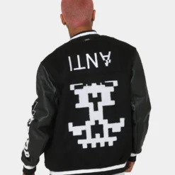 The Anti Order Dead Pixel Leather Varsity Jacket Black/White 19 The Anti Order Dead Pixel Leather Varsity Jacket Black/White -Nuvora Fit Sales 02036101 YB012 mens 070