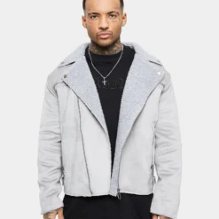 Saint Morta Deathproof Imperial Sherpa Biker Jackett Light Grey -Nuvora Fit Sales 02036166 YL210 mens 030