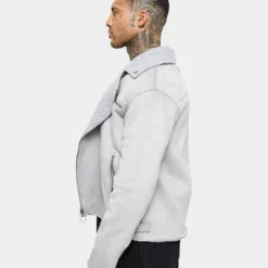 Saint Morta Deathproof Imperial Sherpa Biker Jackett Light Grey -Nuvora Fit Sales 02036166 YL210 mens 040