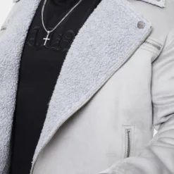 Saint Morta Deathproof Imperial Sherpa Biker Jackett Light Grey -Nuvora Fit Sales 02036166 YL210 mens 070