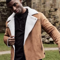 Saint Morta Imperial Sherpa Biker Jacket Tan/Cream