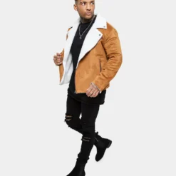 Saint Morta Imperial Sherpa Biker Jacket Tan/Cream -Nuvora Fit Sales 02036166 YT899 mens 020