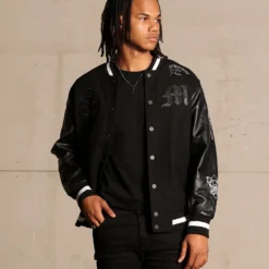 Saint Morta Graveyard Varsity Jacket Black/White -Nuvora Fit Sales 02036170 YB012 mens 0020