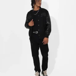 Saint Morta Graveyard Varsity Jacket Black/Black -Nuvora Fit Sales 02036170 YB015 mens 030